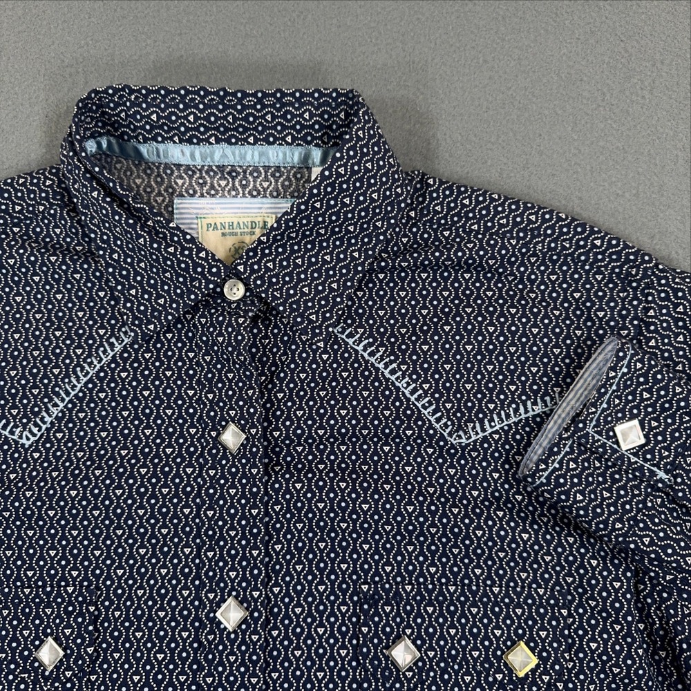 Panhandle Rough Stock Womens Navy Geometric Pearl Snap Western Shirt XS